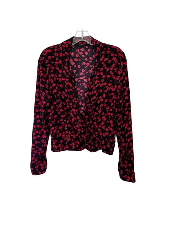 Free Press Tops - Free Press Y2k Wrap Top Long Sleeve Blouse Floral Print Size Medium Black Red